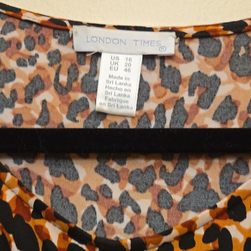 London Times Animal Print Dress in Black and Brown